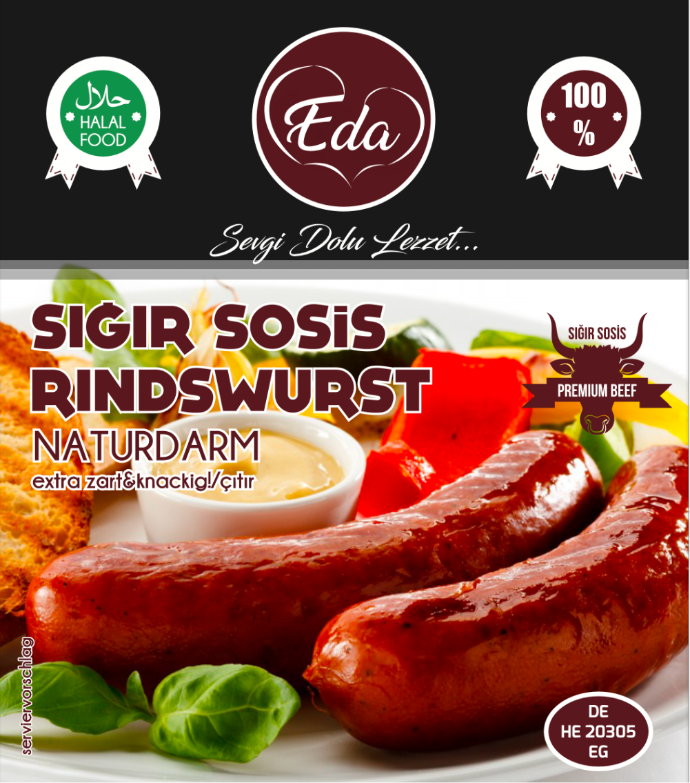 Halal Rindwurst Mild – 720g | Feine Grillwurst im Naturdarm aus 100 % Rindfleisch