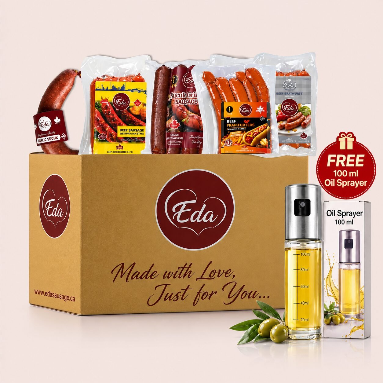 12 Packs of HALAL Beef Sausages + FREE Oil Sprayer